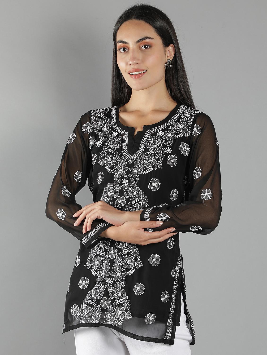 chikankari embroidered short kurti - 18573343 -  Standard Image - 1