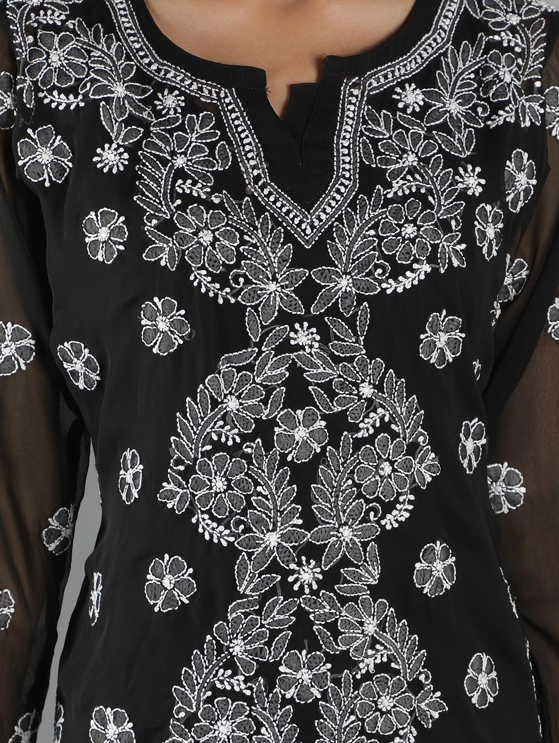 chikankari embroidered short kurti - 18573343 - Standard Image - 4