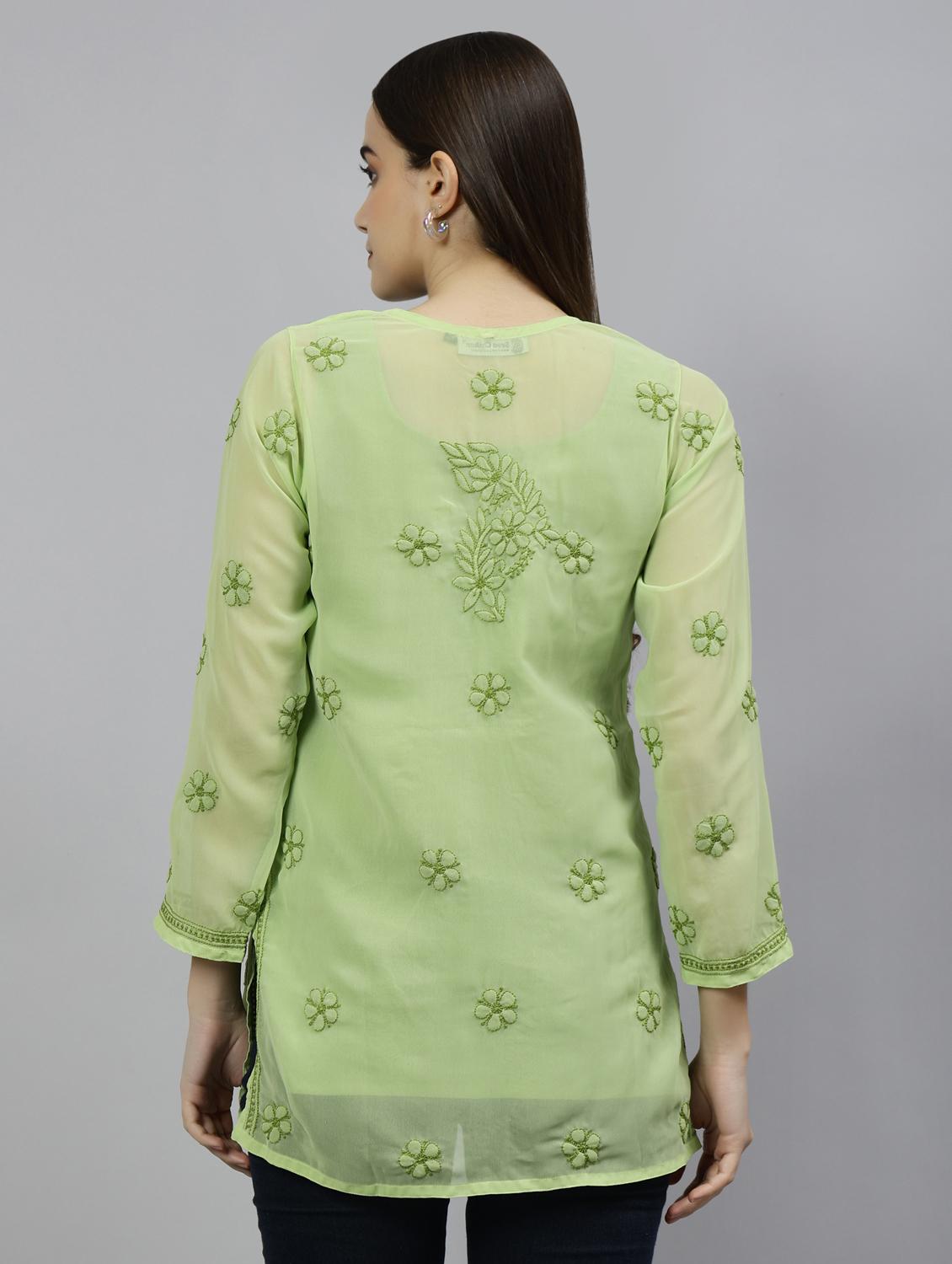 chikankari embroidered short kurti - 18573344 - Standard Image - 4