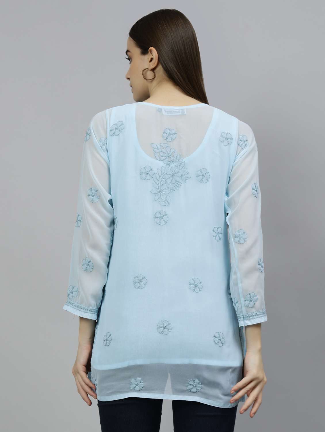 blue georgette straight kurti - 18573346 - Standard Image - 4