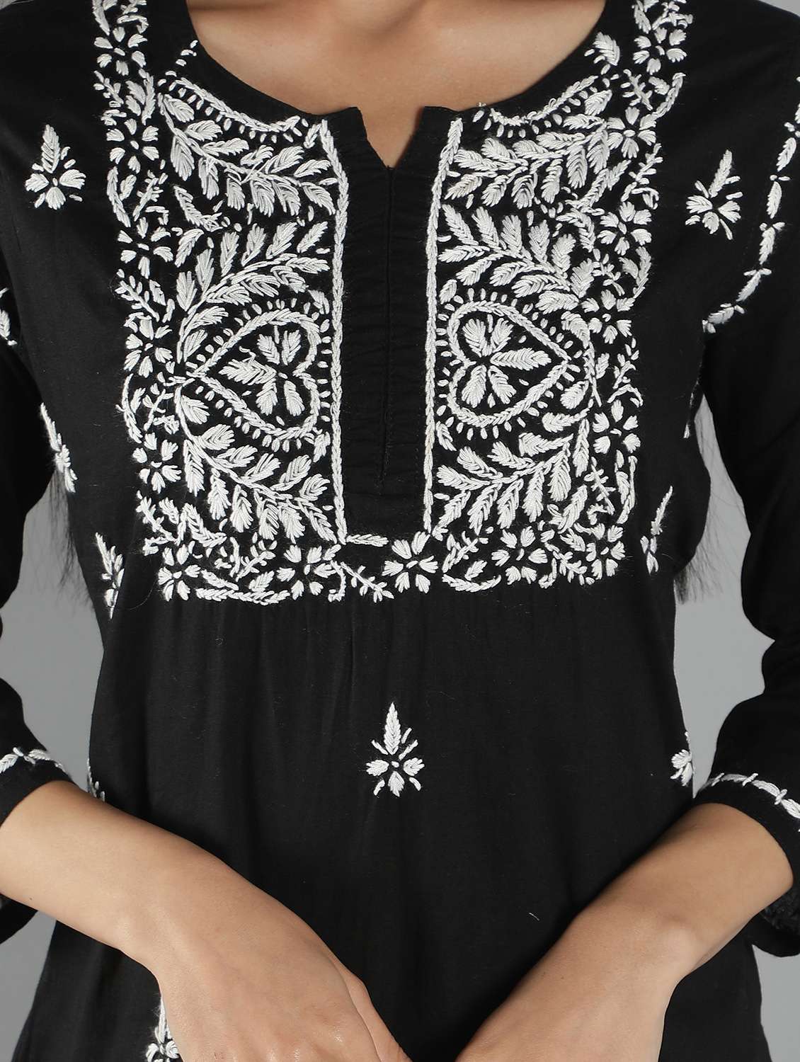 chikankari embroidered short kurti - 18573350 - Standard Image - 4