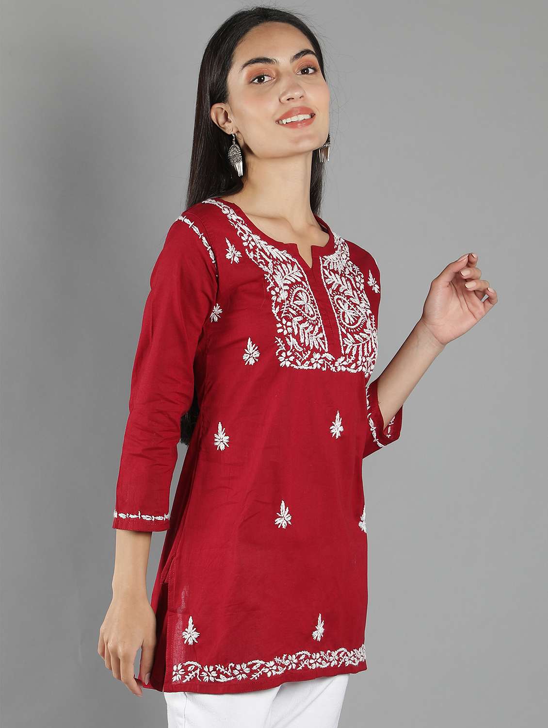 chikankari embroidered short kurti - 18573351 -  Standard Image - 1