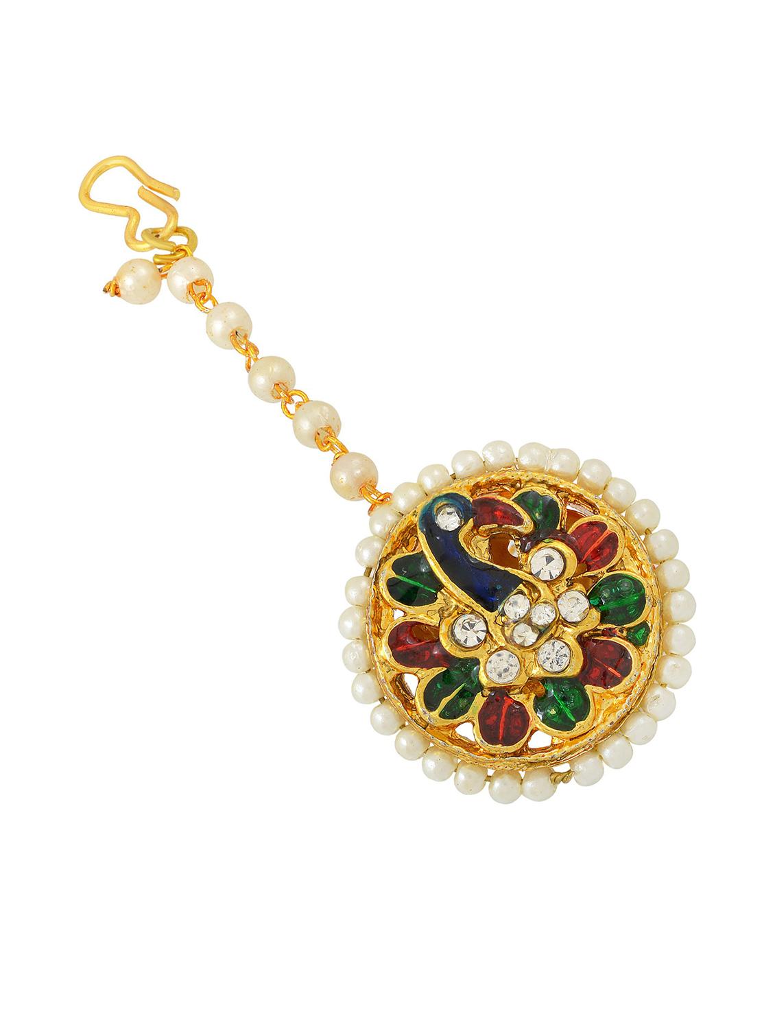 gold brass maang teekas & passa - 18573568 - Standard Image - 1