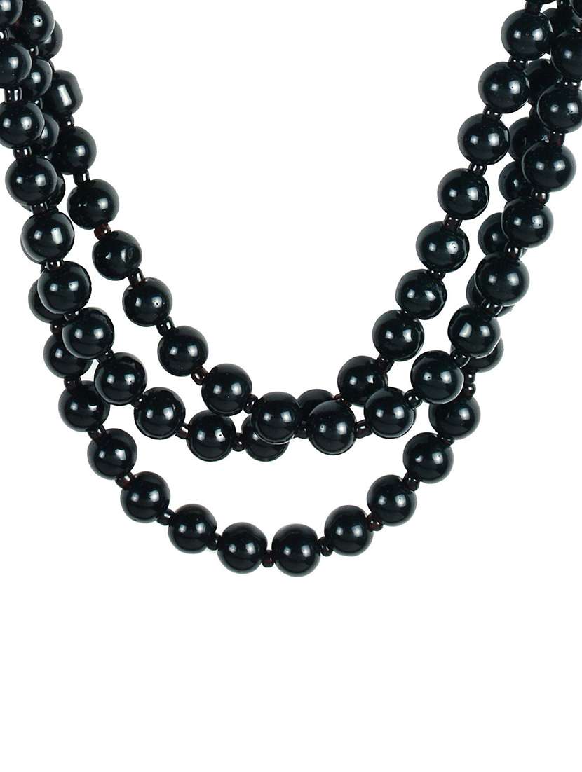 black multi layered pearl necklace with earring