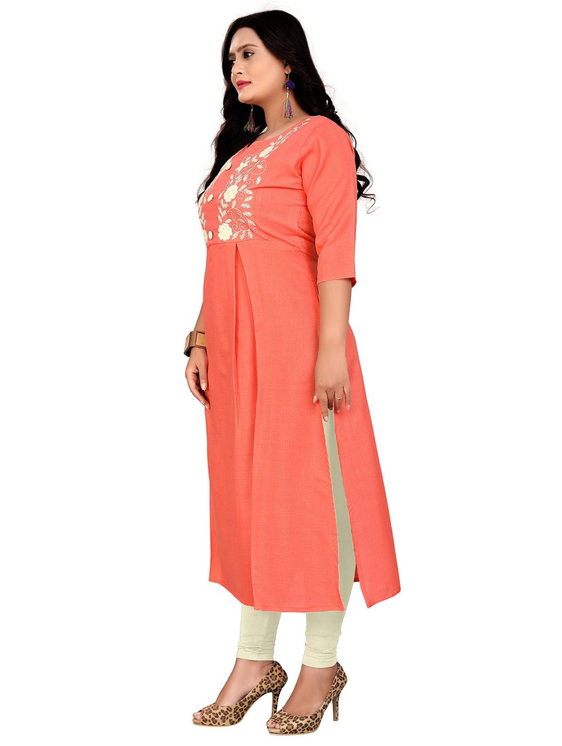 pink embroidered straight kurta - 18574451 - Standard Image - 1