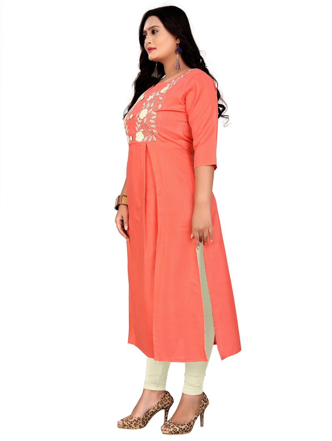 orange embroidered straight kurta - 18574455 - Standard Image - 1