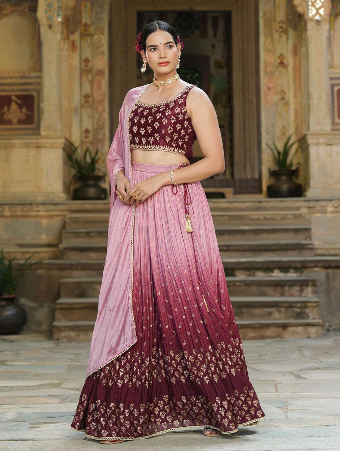 printed lehenga and choli with dupatta 