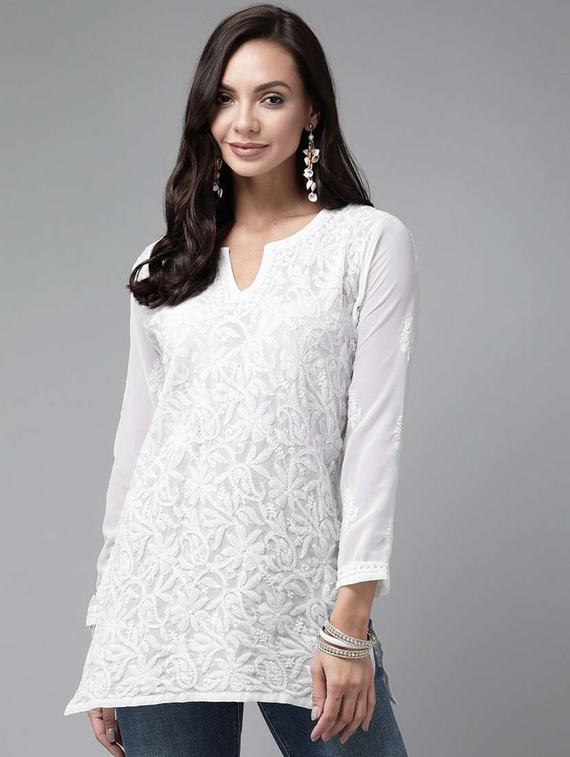 ada hwomen chikankari straight short kurti
