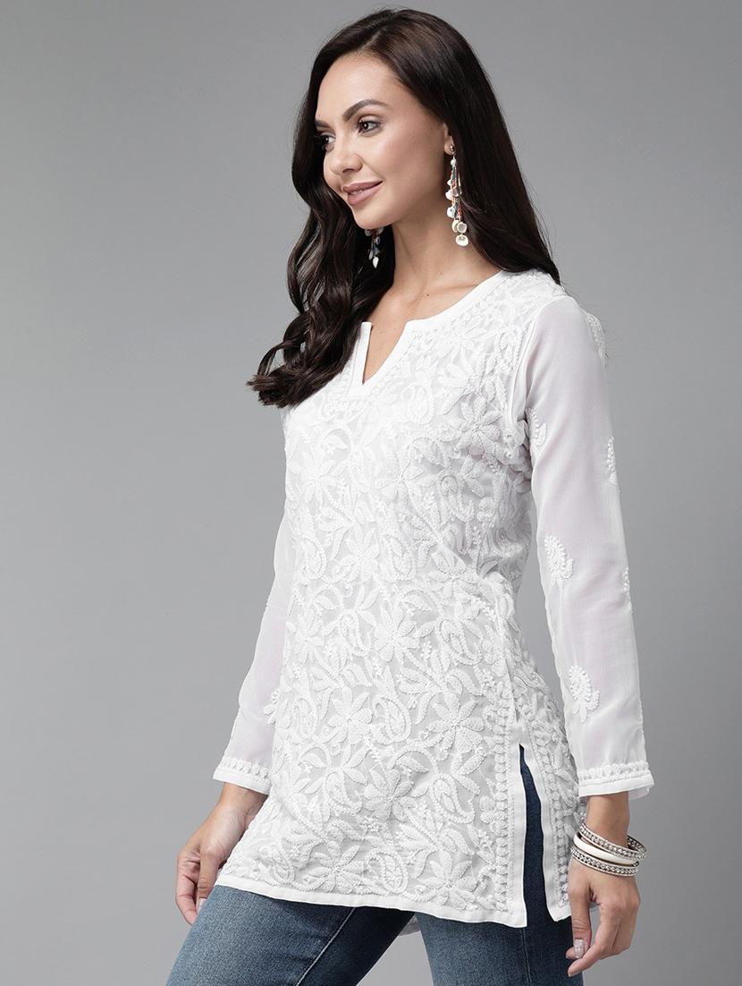 ada hwomen chikankari straight short kurti - 18577213 - Standard Image - 1