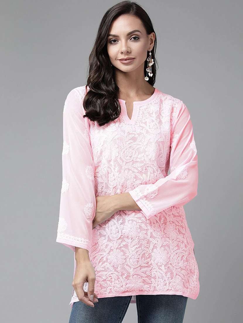 women hand embroidered straight kurti 