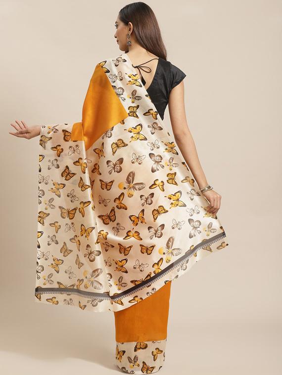 women's bordered mustard colored saree with blouse - 18577430 - Standard Image - 1