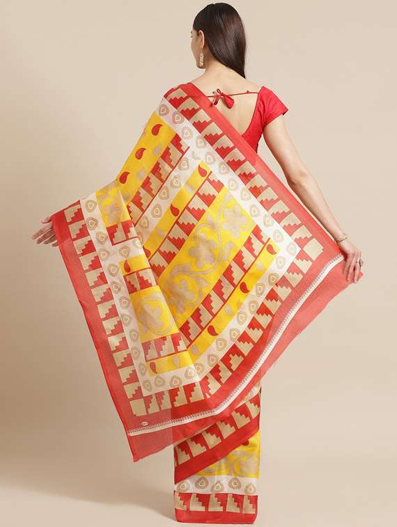 women's paisley orange colored saree with blouse - 18577492 -  Standard Image - 1