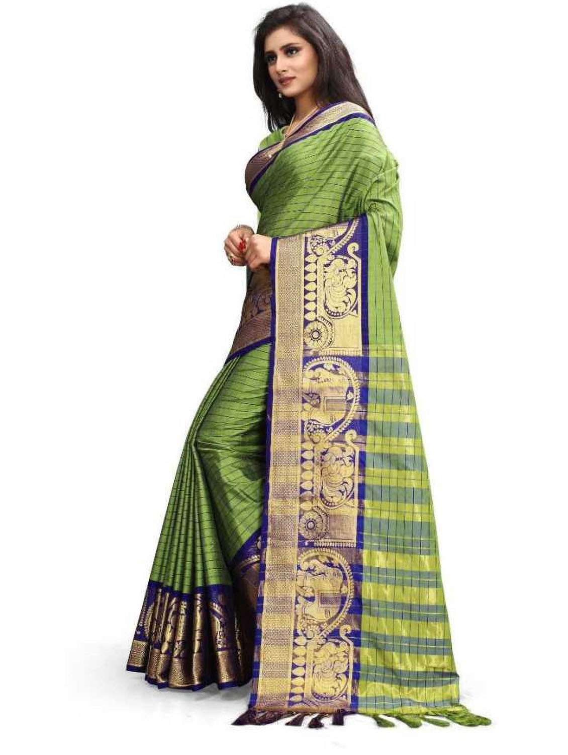 women's self design lime colored saree with blouse - 18577606 -  Standard Image - 1