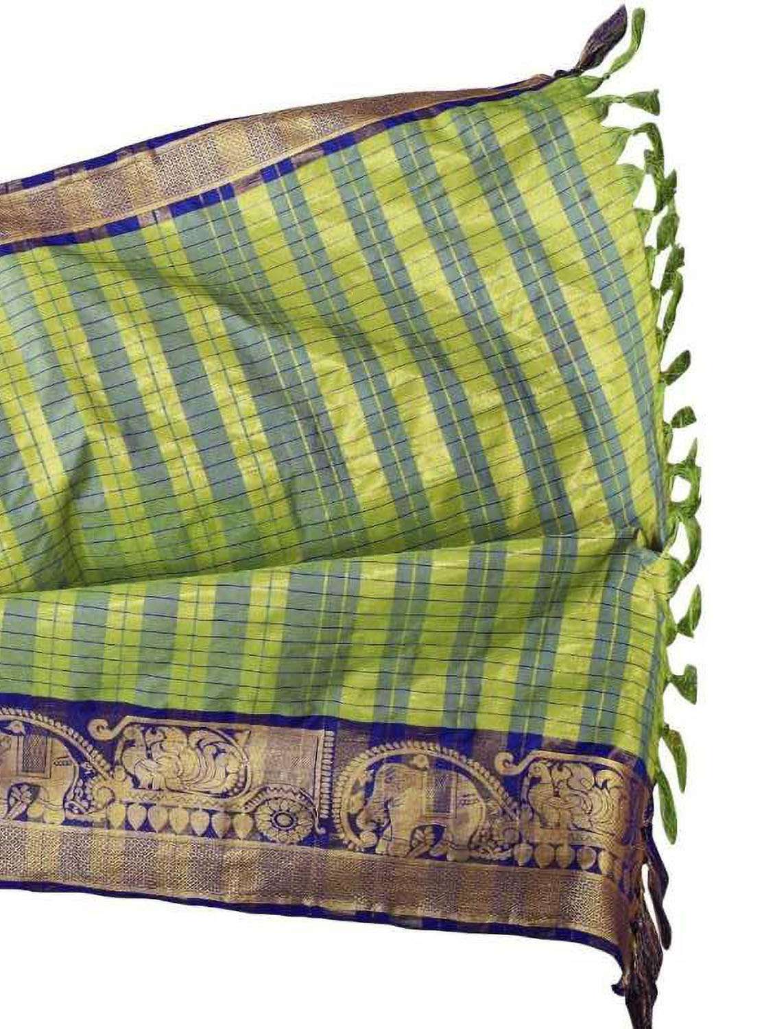 women's self design lime colored saree with blouse - 18577606 -  Standard Image - 4