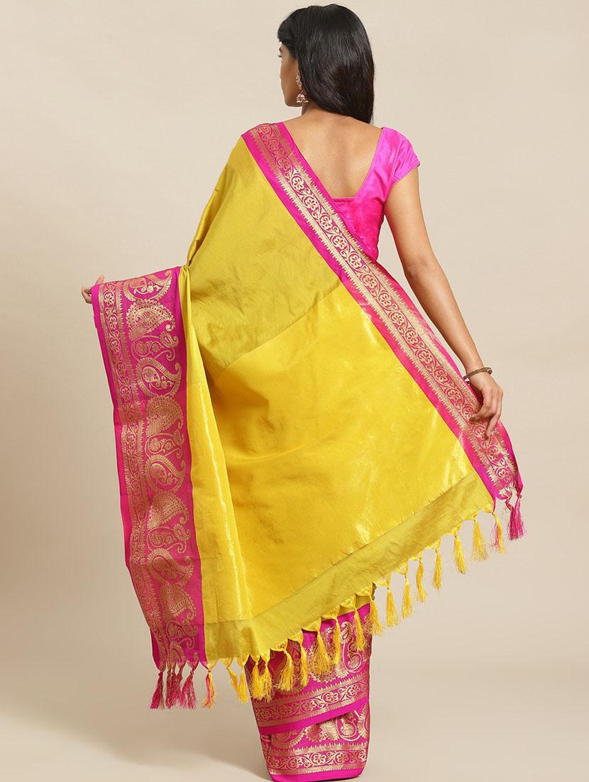 women's bordered yellow colored saree - 18577632 -  Standard Image - 1