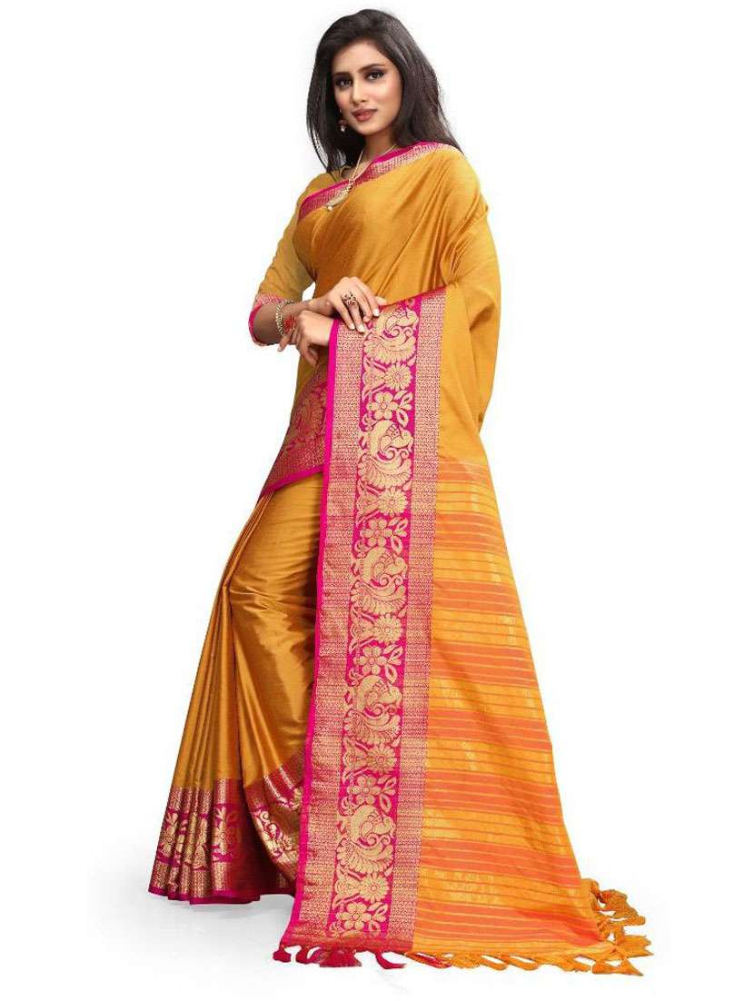 women's self design mustard colored saree with blouse - 18577636 -  Standard Image - 1