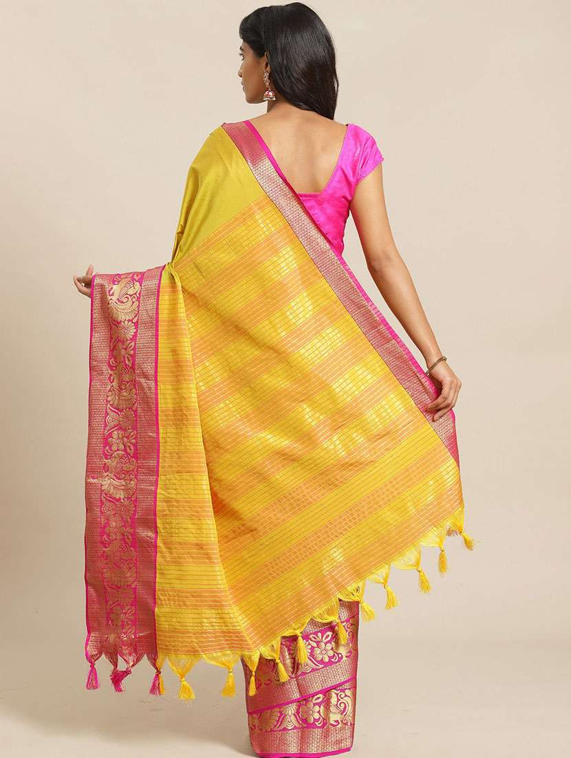 women's self design mustard colored saree with blouse - 18577640 - Standard Image - 1