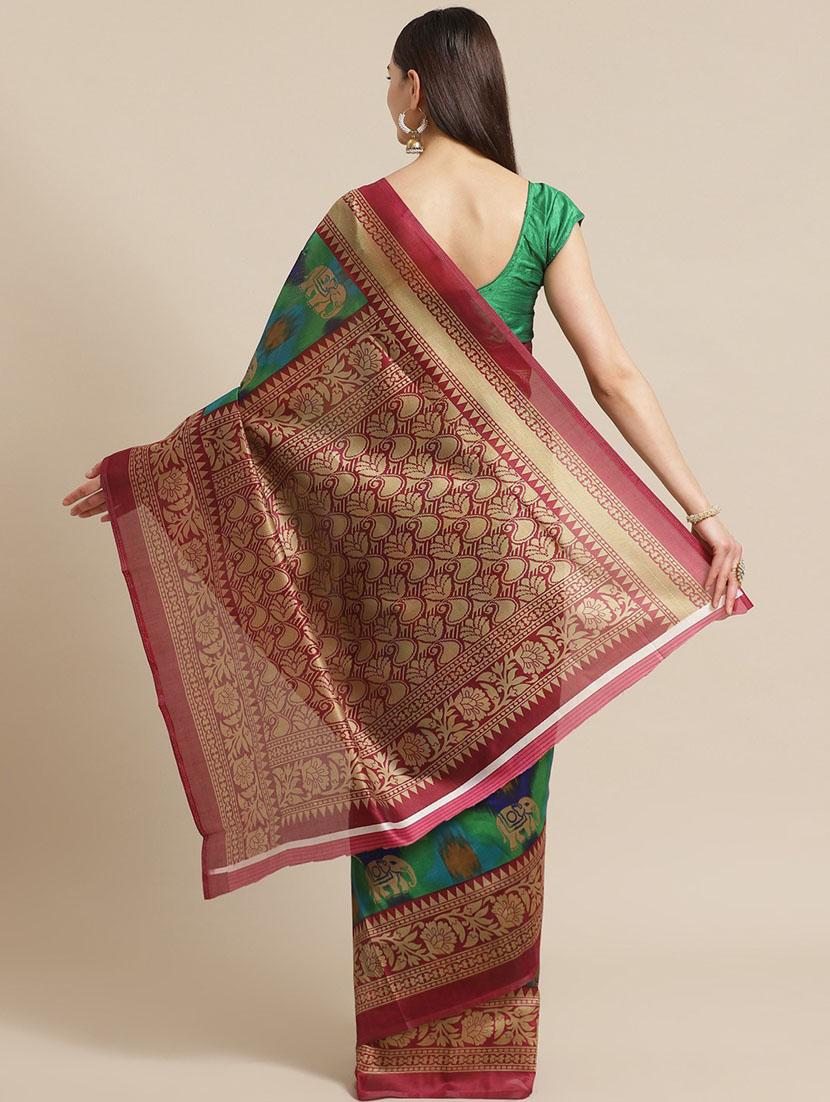 women's self design green colored saree with blouse - 18577658 - Standard Image - 1