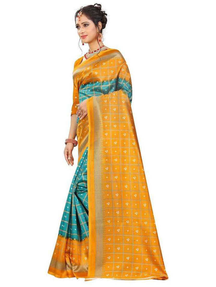 women's bandhani mustard colored saree with blouse - 18577673 - Standard Image - 1