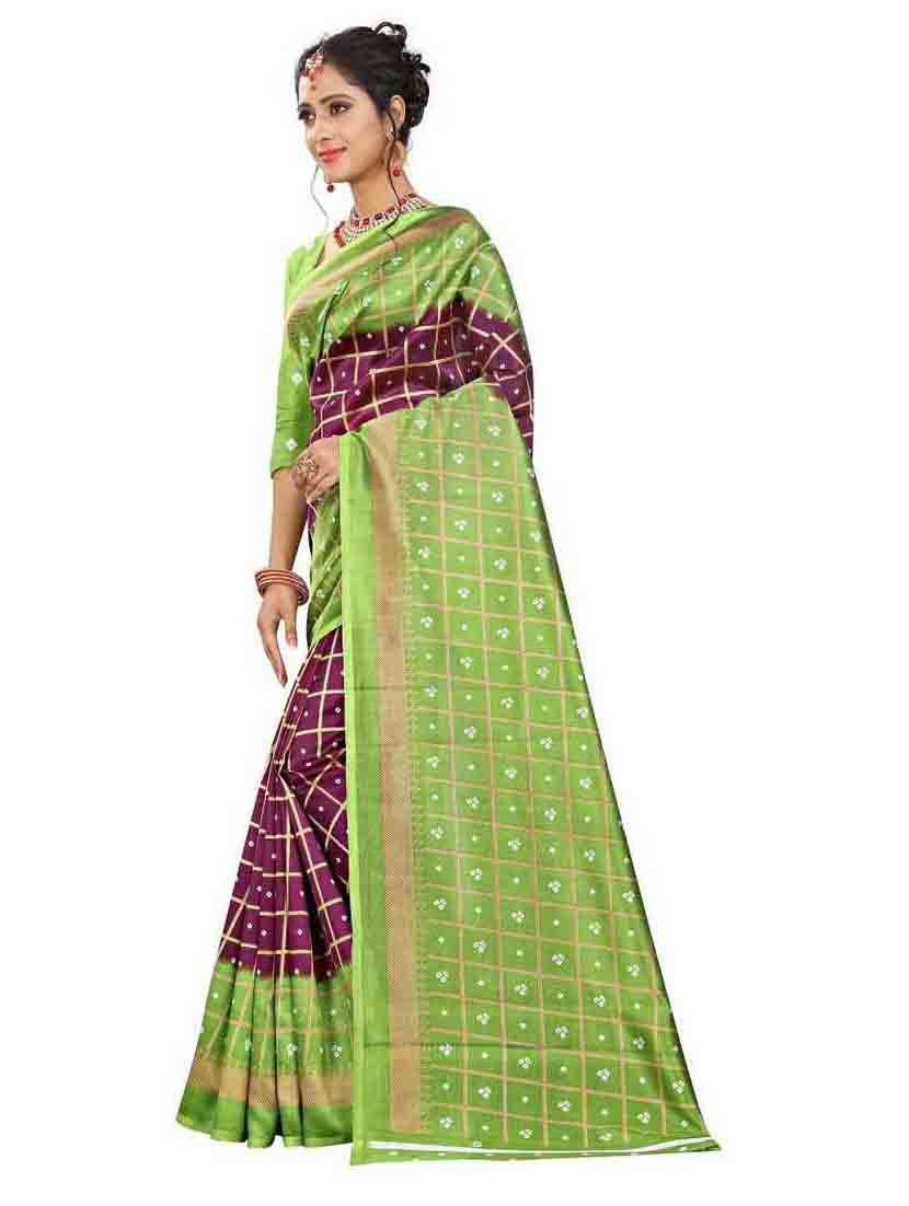women's checks magenta colored saree with blouse - 18577682 - Standard Image - 1