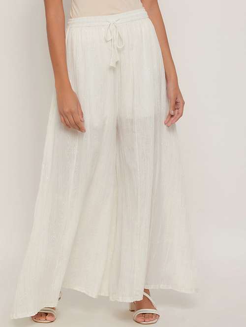 white self design flared palazzo - 18579065 -  Standard Image - 0