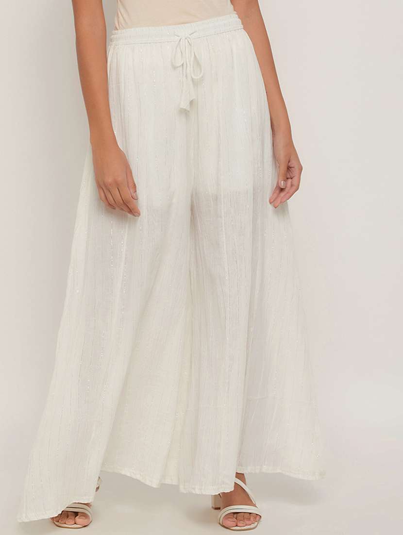 white self design flared palazzo - 18579065 -  Zoom Image - 0
