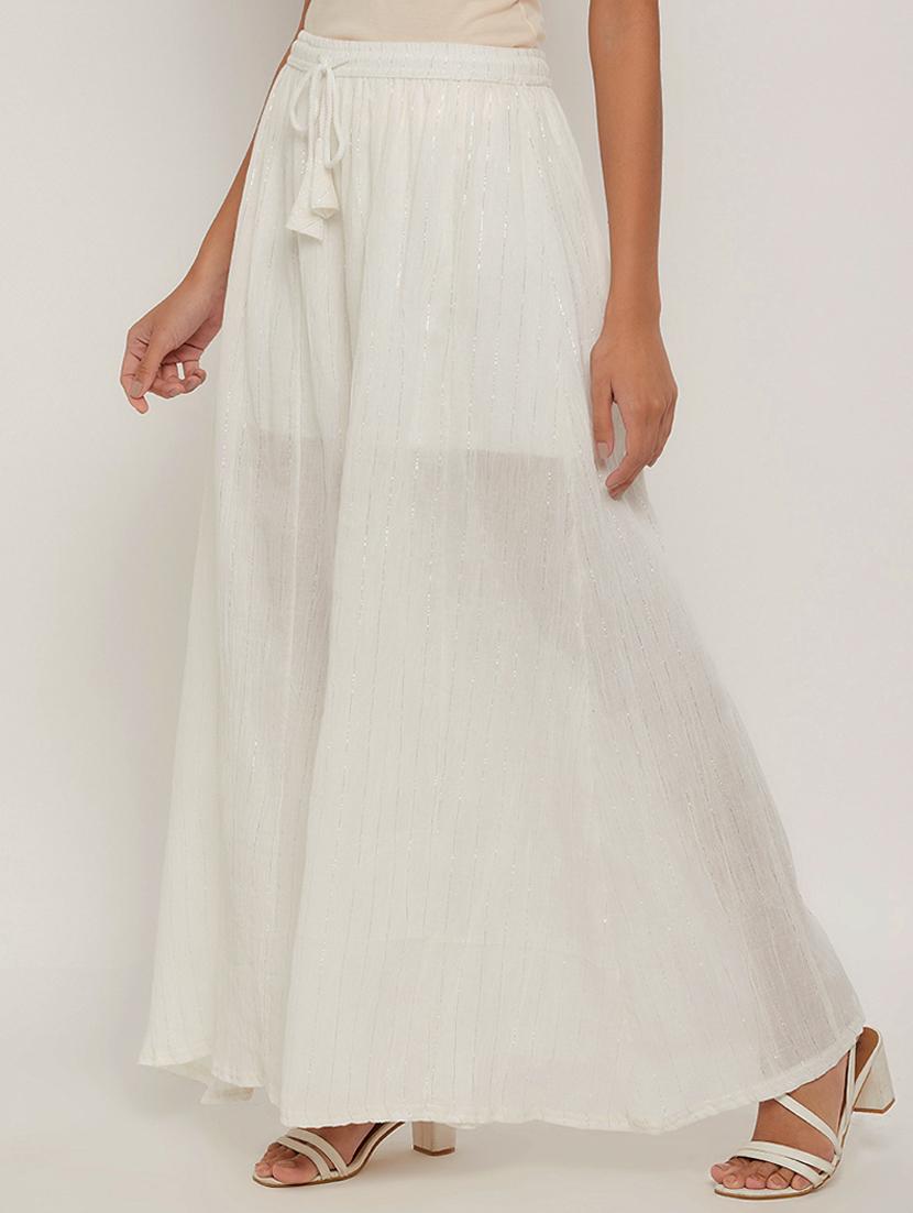 white self design flared palazzo - 18579065 - Standard Image - 1