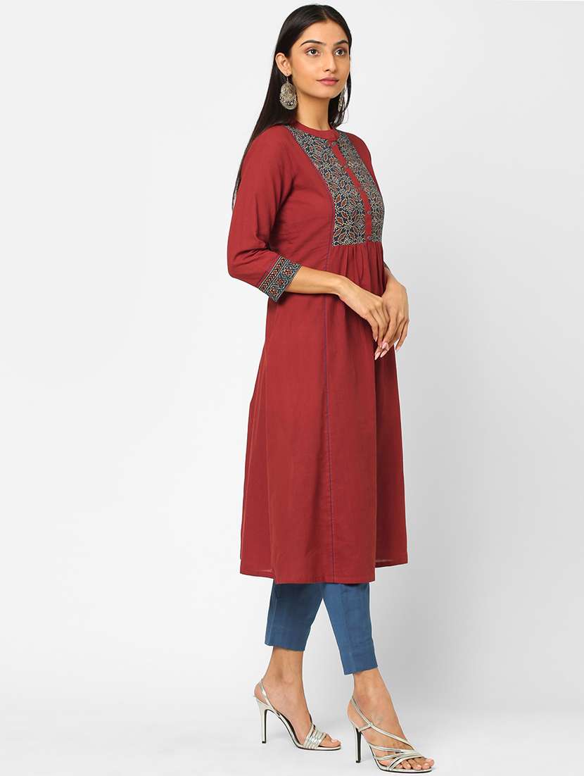 maroon printed a-line kurta - 18582724 - Standard Image - 1