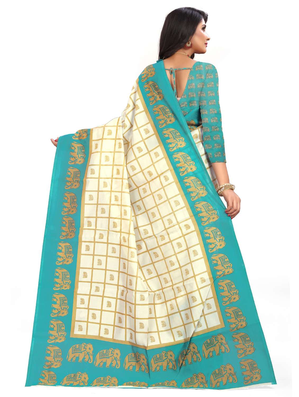 women's printed white colored saree with blouse - 18583156 - Standard Image - 1