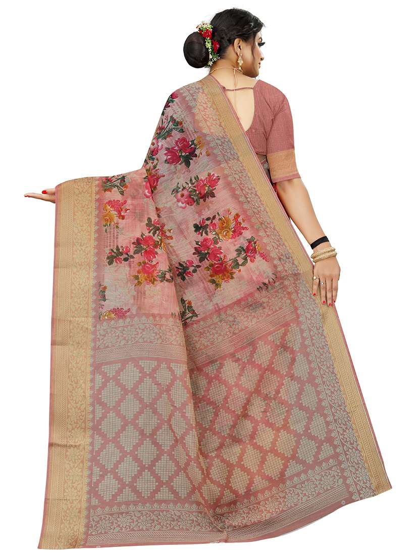 women's floral beige colored saree with blouse - 18583420 -  Standard Image - 1