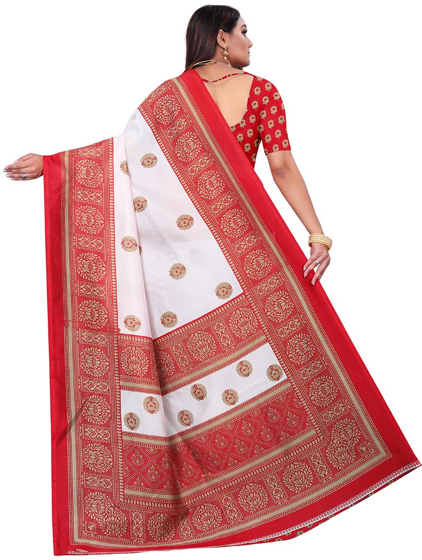 women's printed red colored saree with blouse - 18583439 - Standard Image - 1
