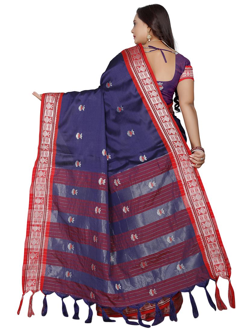 women's self design navy blue colored saree with blouse - 18583444 - Standard Image - 1
