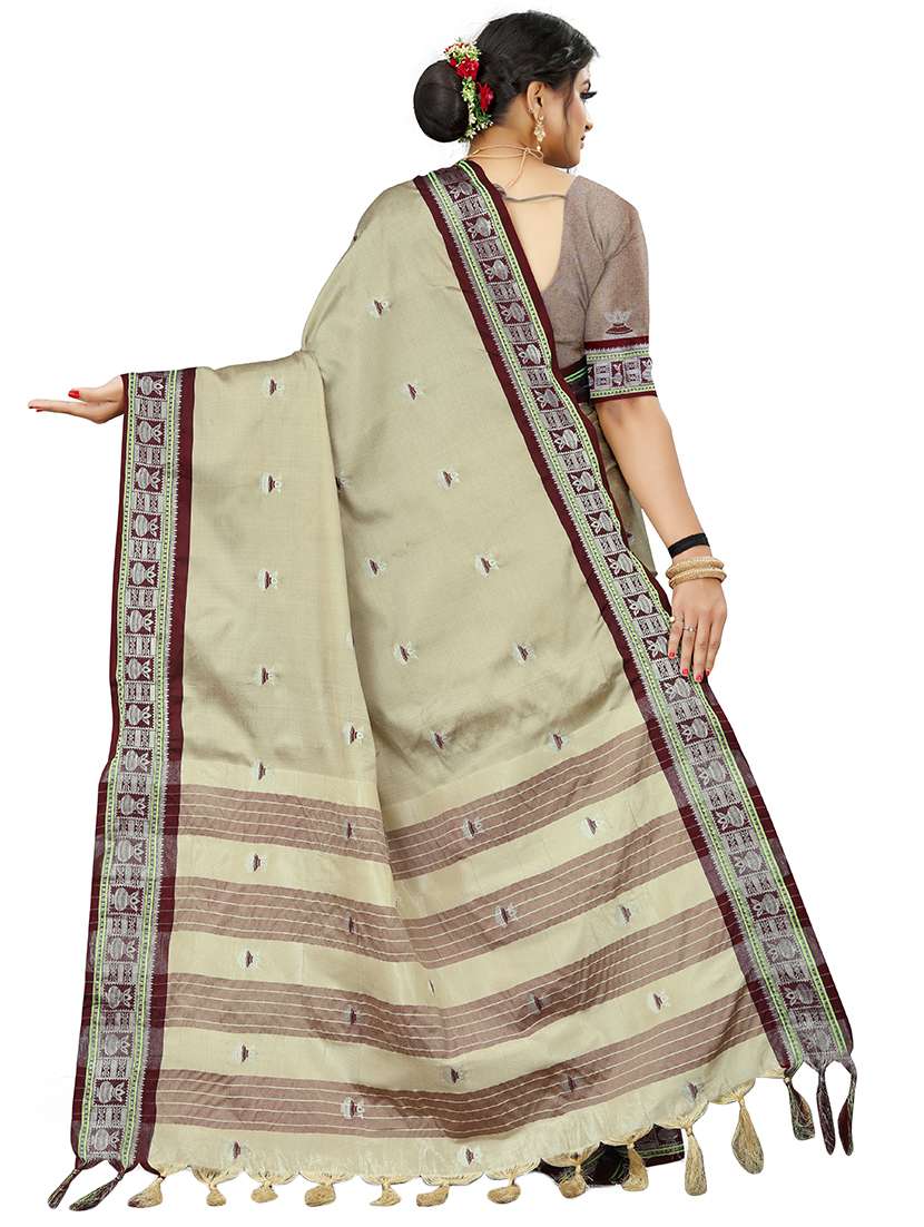 women's self design beige colored saree with blouse - 18583445 -  Standard Image - 1