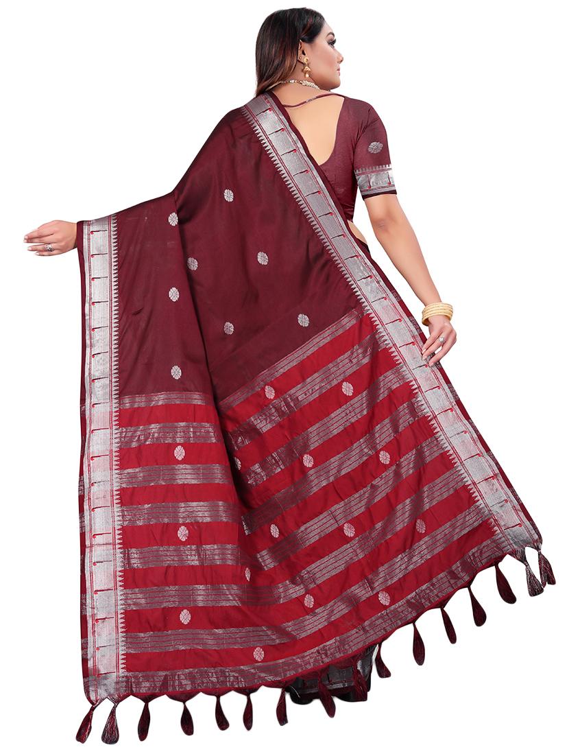 women's self design maroon colored saree with blouse - 18583463 - Standard Image - 1