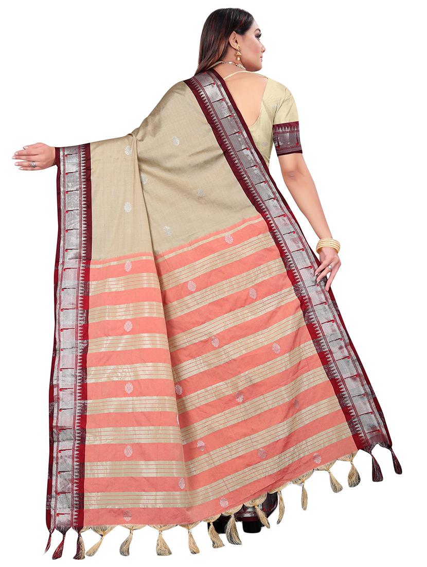 women's self design beige colored saree with blouse - 18583464 - Standard Image - 1