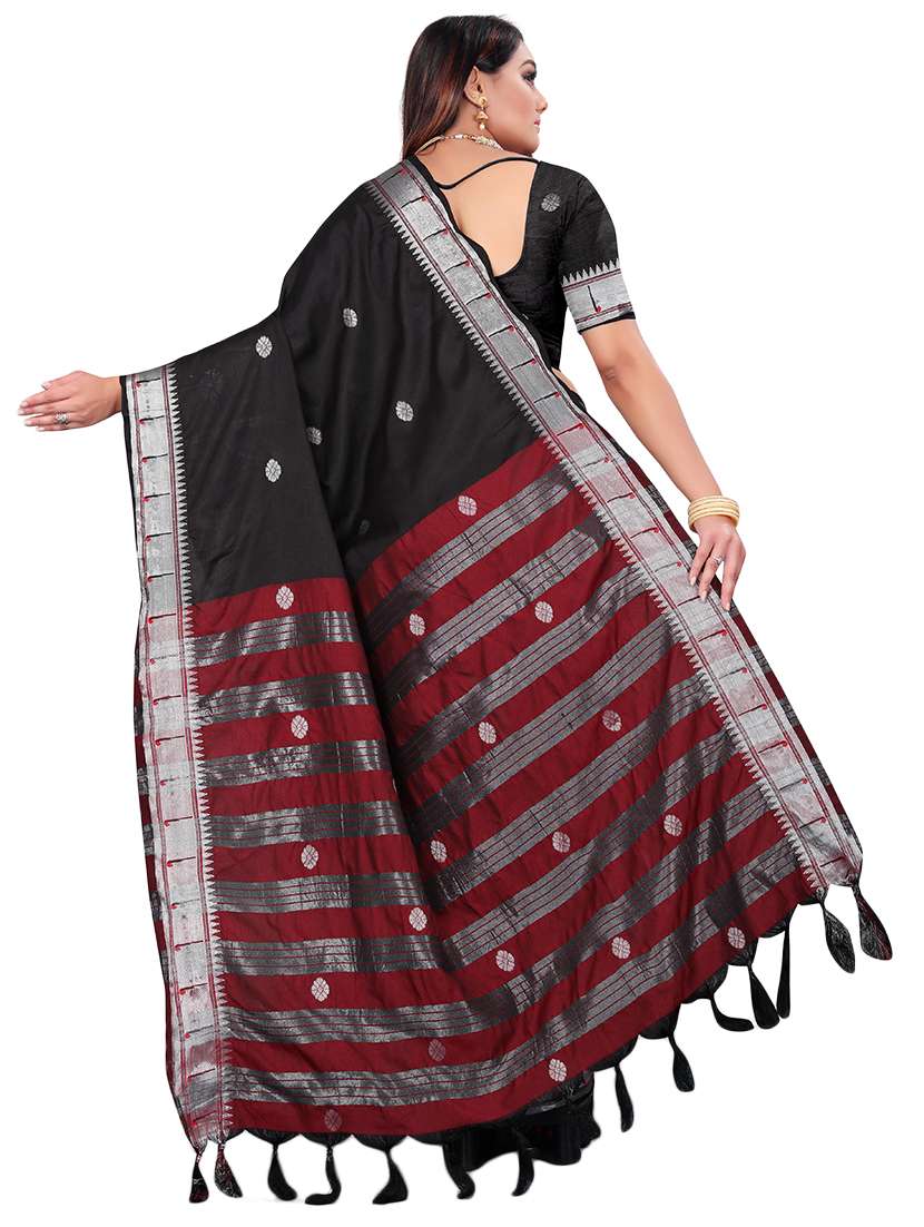 women's self design black colored saree with blouse - 18583467 - Standard Image - 1