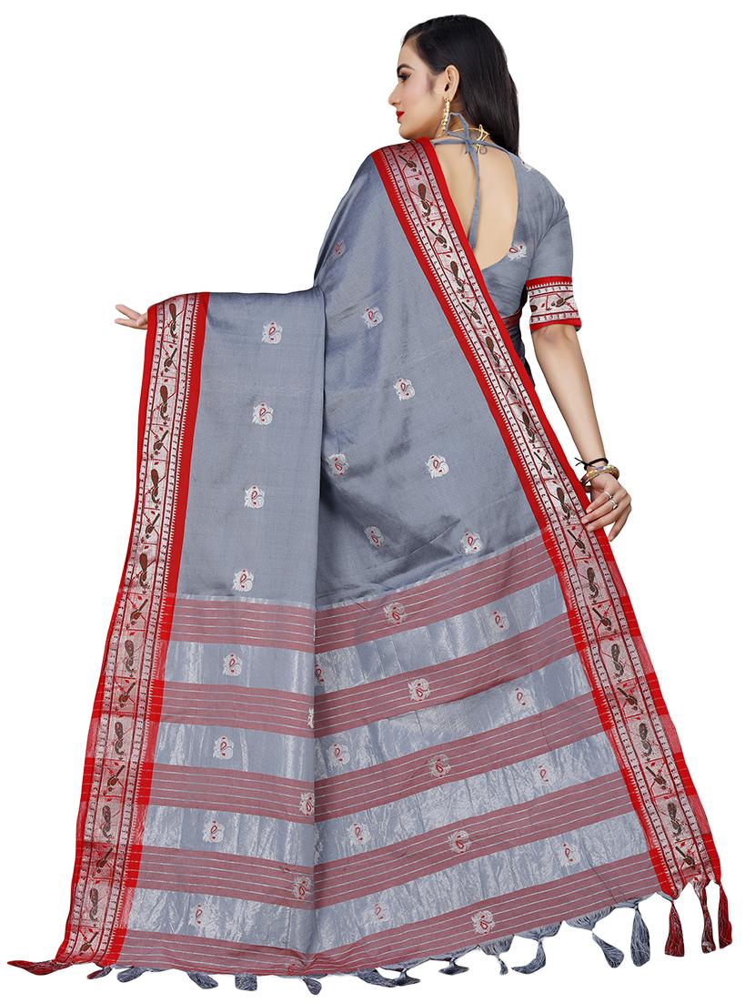 women's self design grey colored saree with blouse - 18583474 -  Standard Image - 1