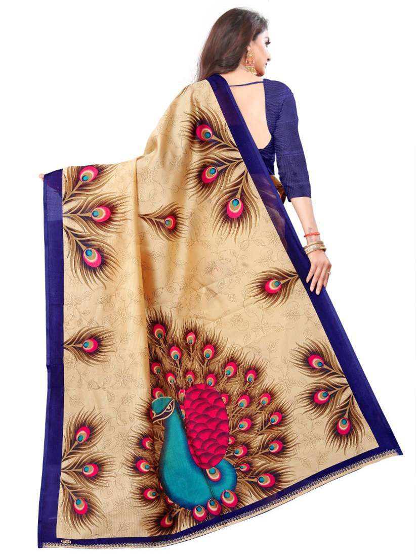 women's quirky beige colored saree with blouse - 18583665 -  Standard Image - 1