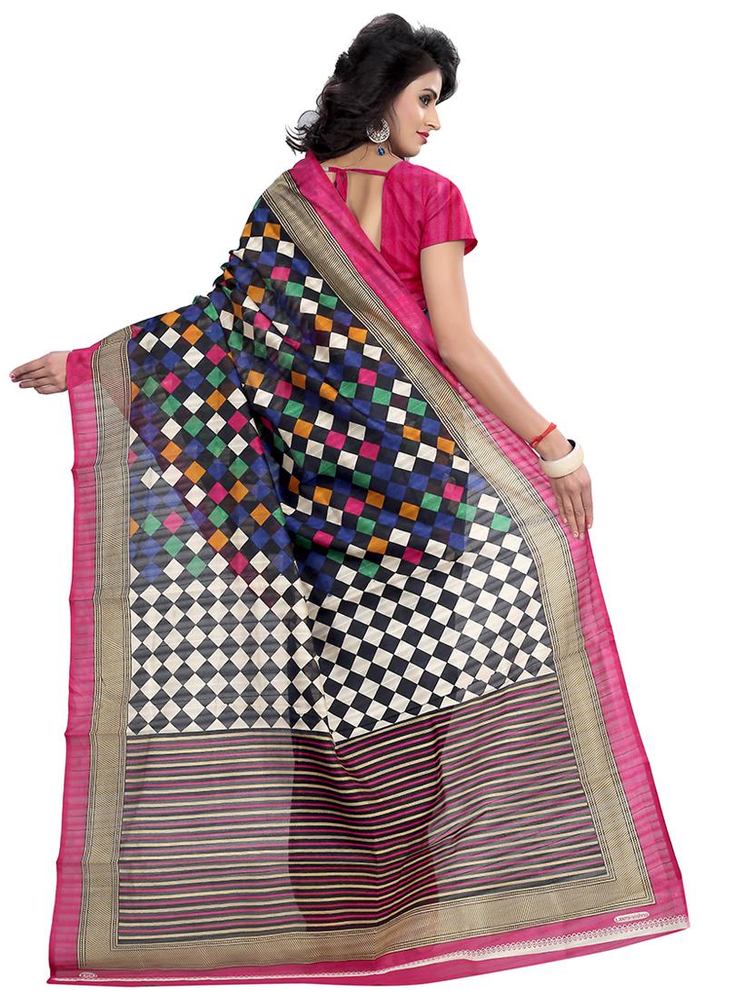 women's geometric navy blue colored saree - 18584026 -  Standard Image - 1