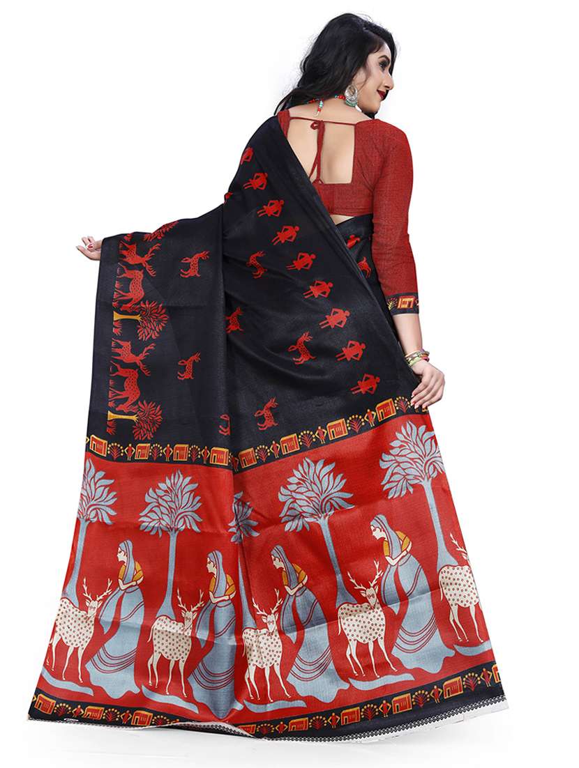 women's printed black colored saree - 18584063 -  Standard Image - 1