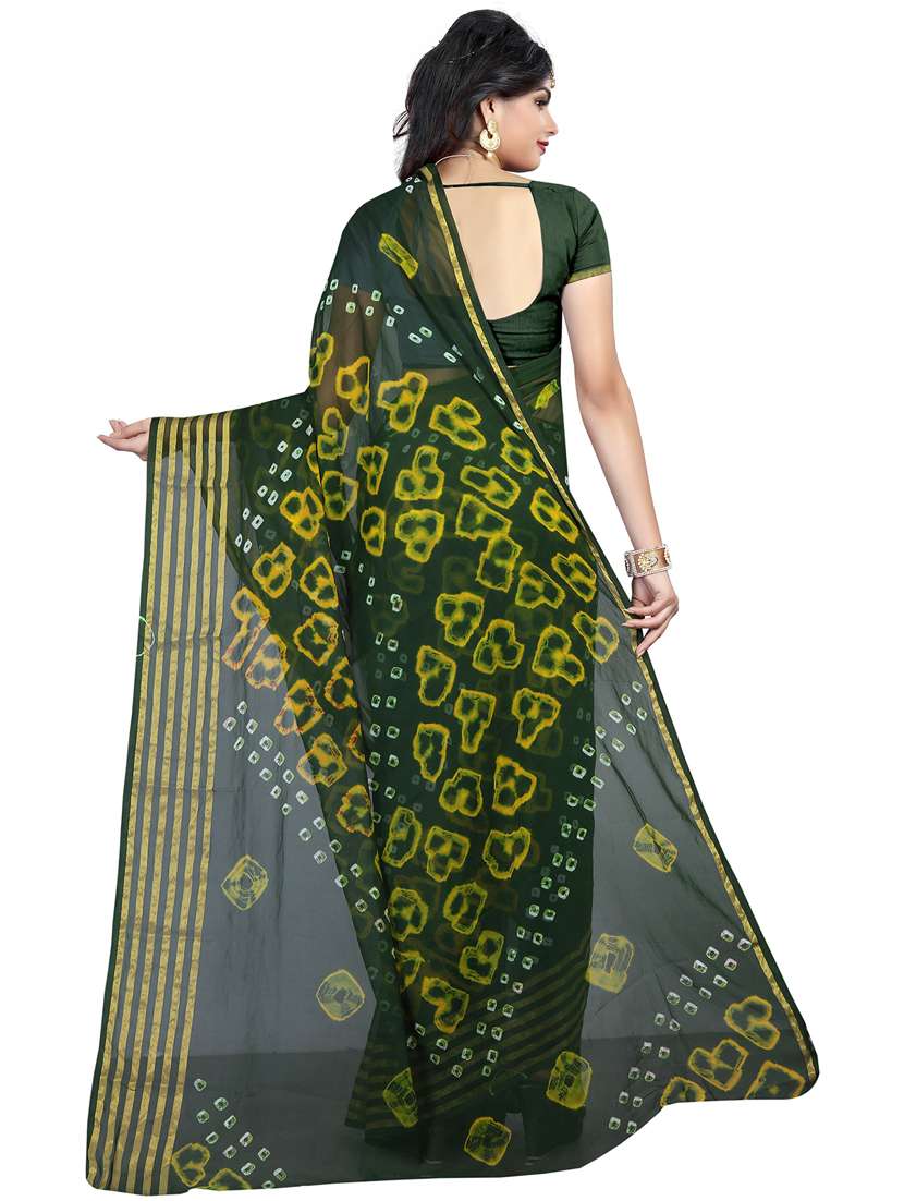 women's bandhani dark green colored saree with blouse - 18584661 -  Standard Image - 1