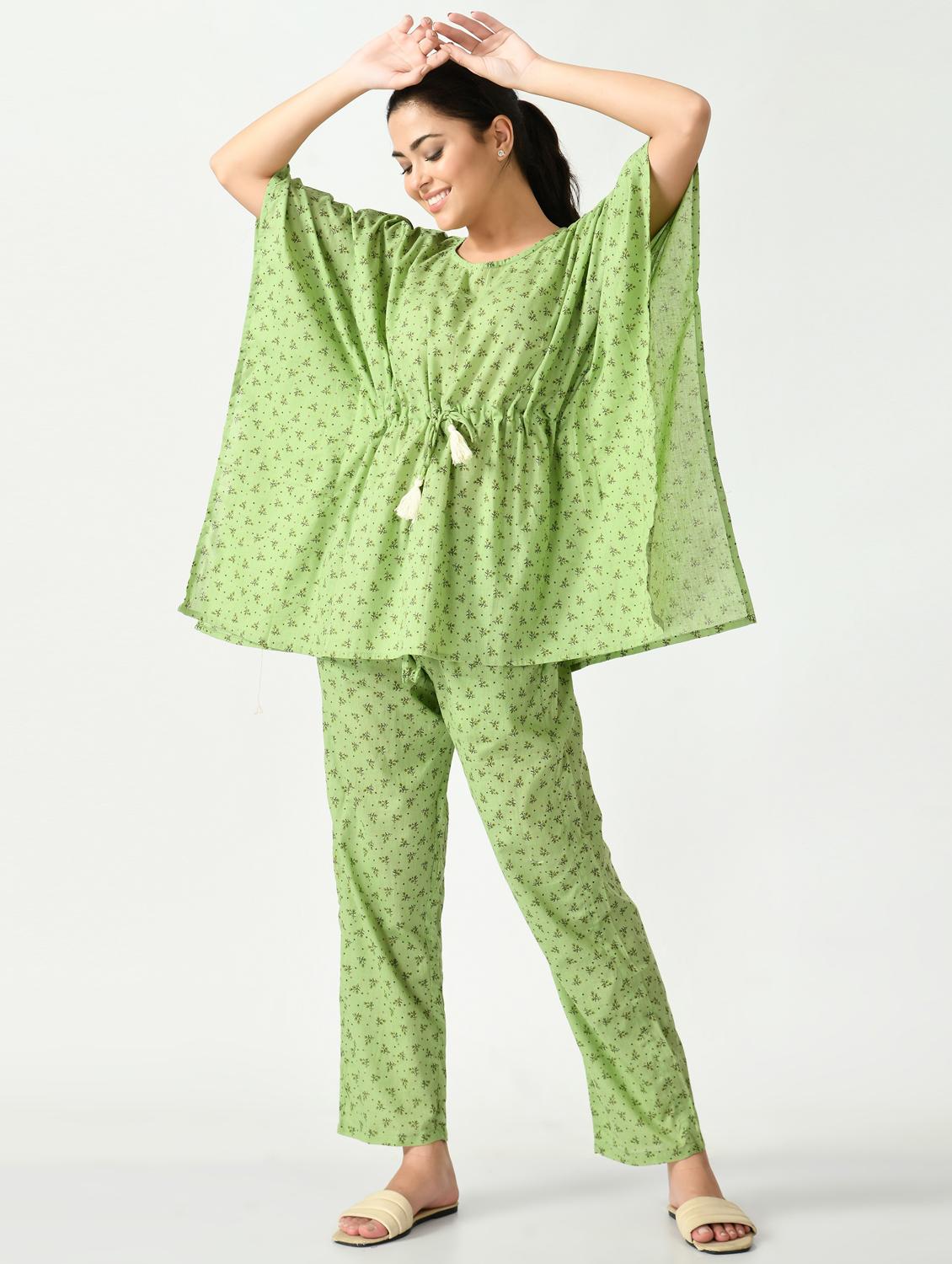 green printed cotton kaftan - 18584887 - Standard Image - 1