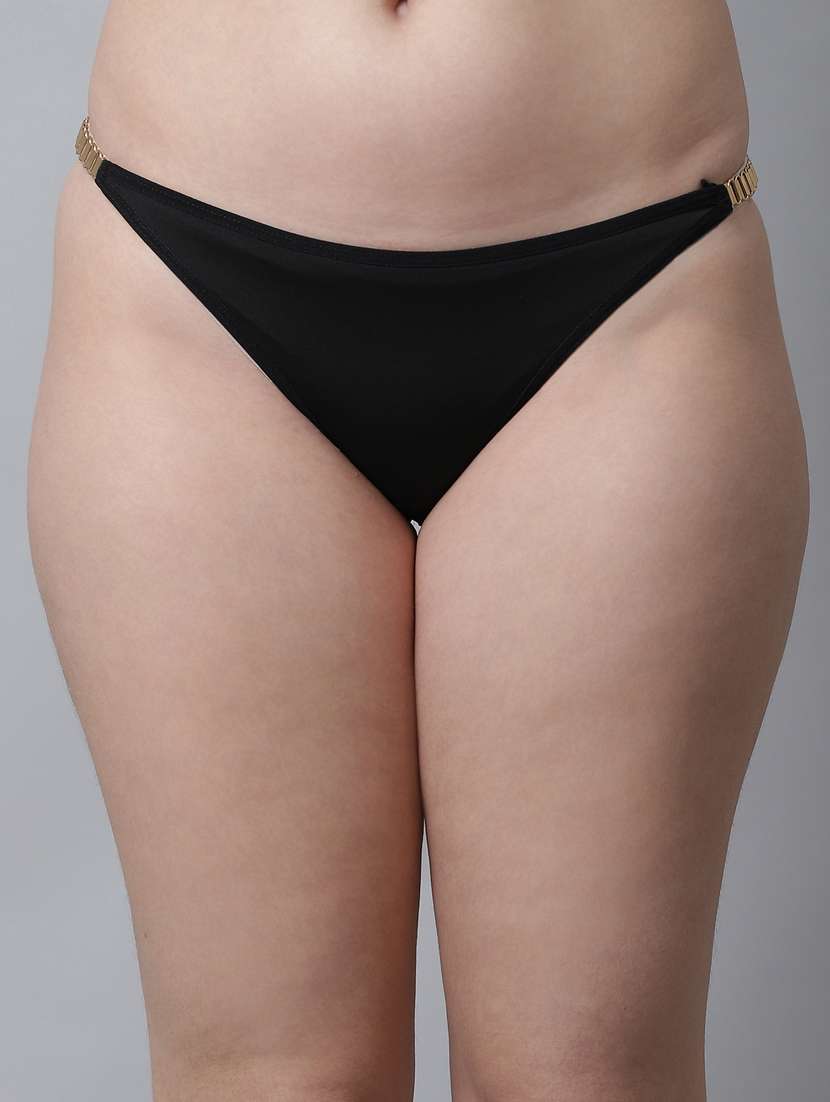 Black Solid Thongs Panty