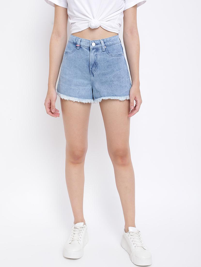 women light blue denim solid shorts - 18587151 -  Zoom Image - 0