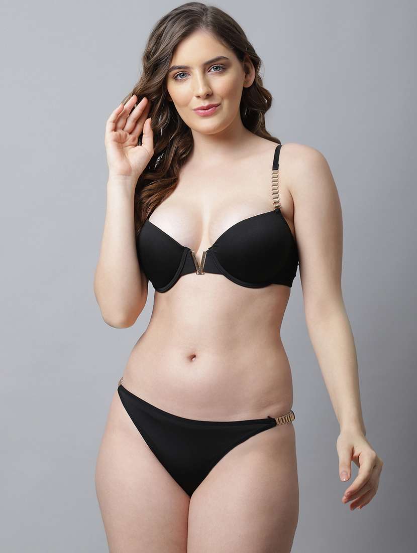 black solid bra and panty set