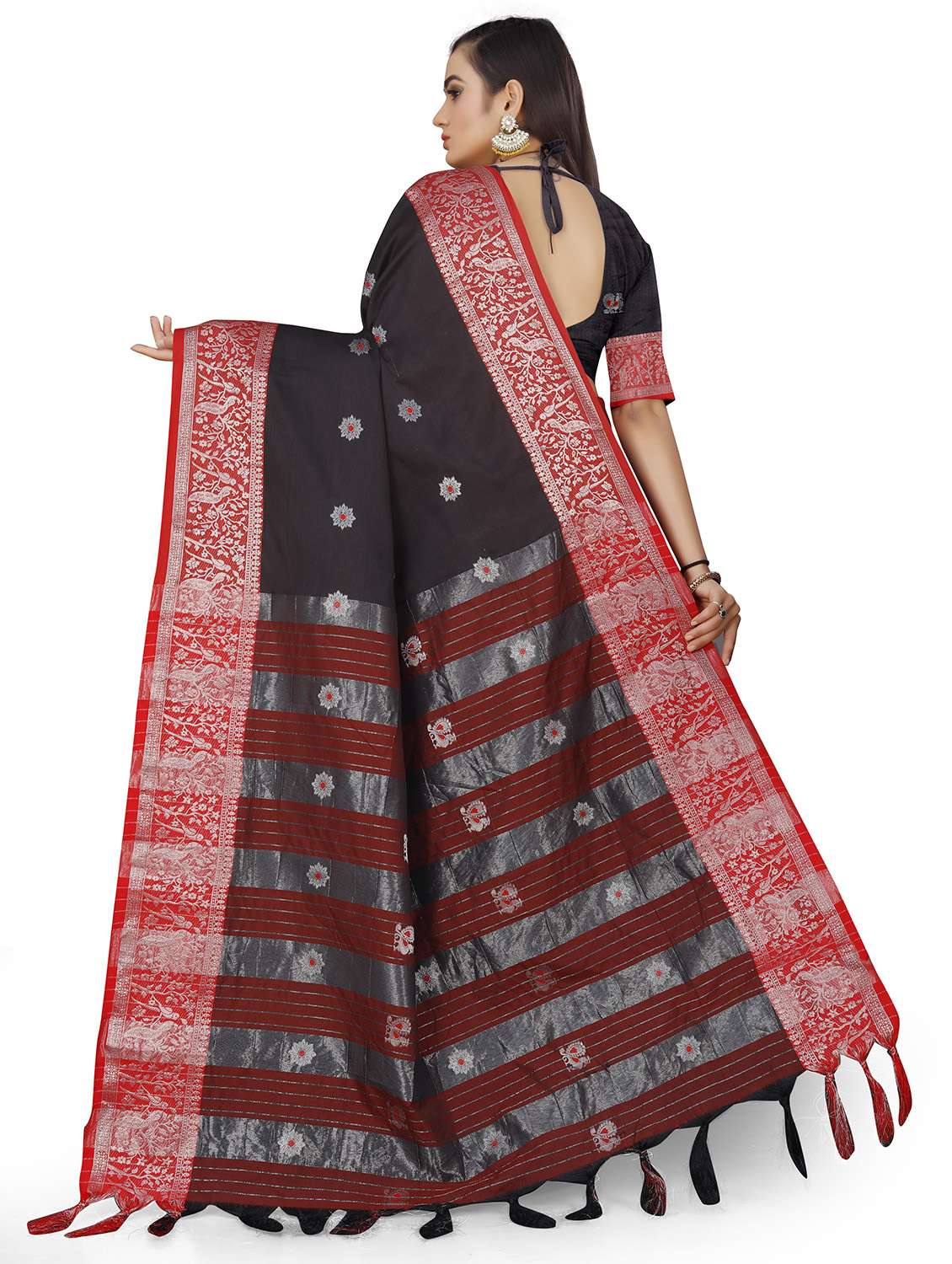 women's self design black colored saree with blouse - 18587244 - Standard Image - 1
