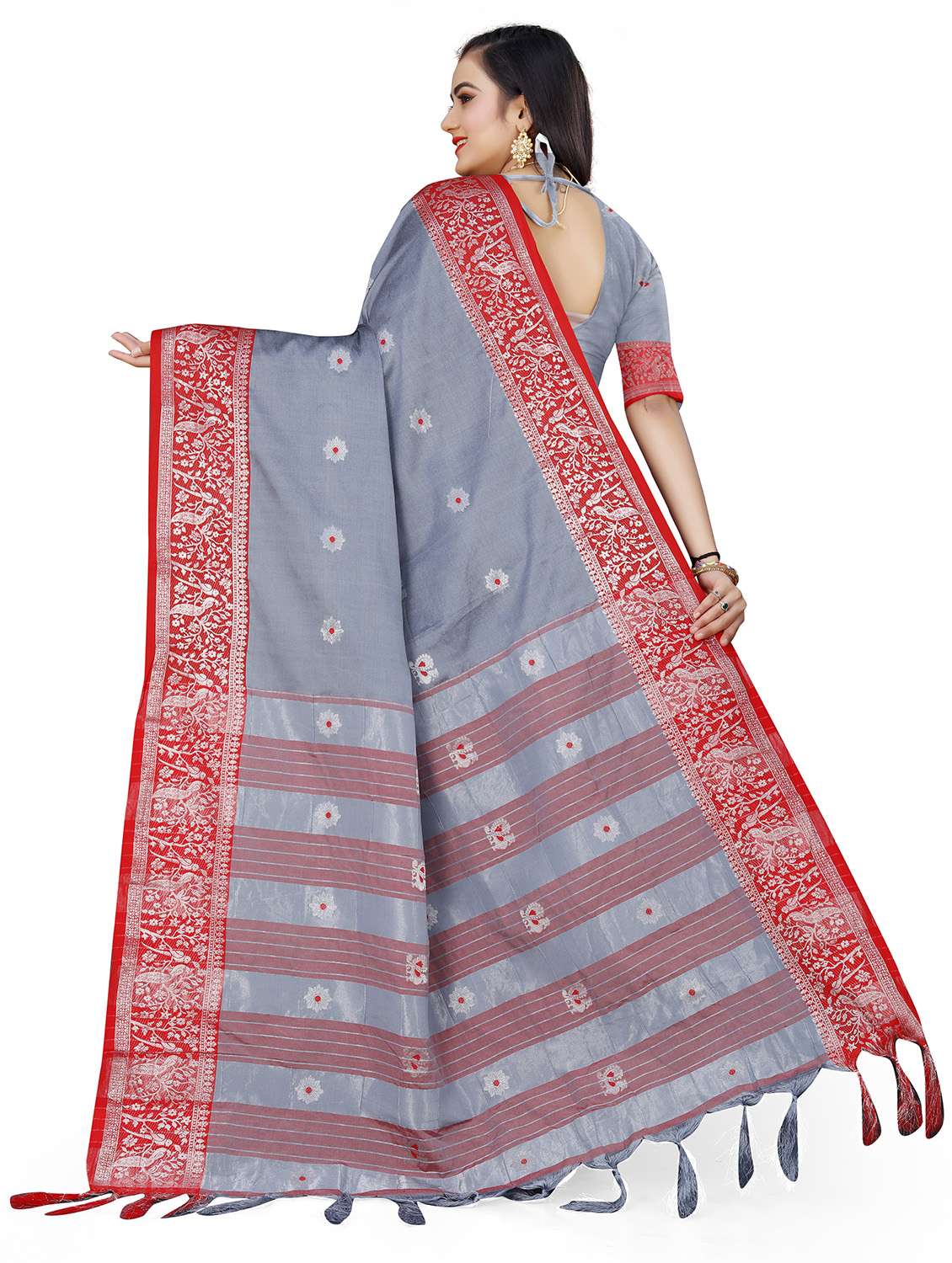 women's self design grey colored saree with blouse - 18587247 -  Standard Image - 1