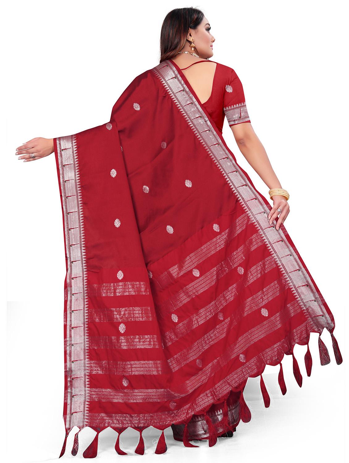 women's self design red colored saree - 18587262 - Standard Image - 1