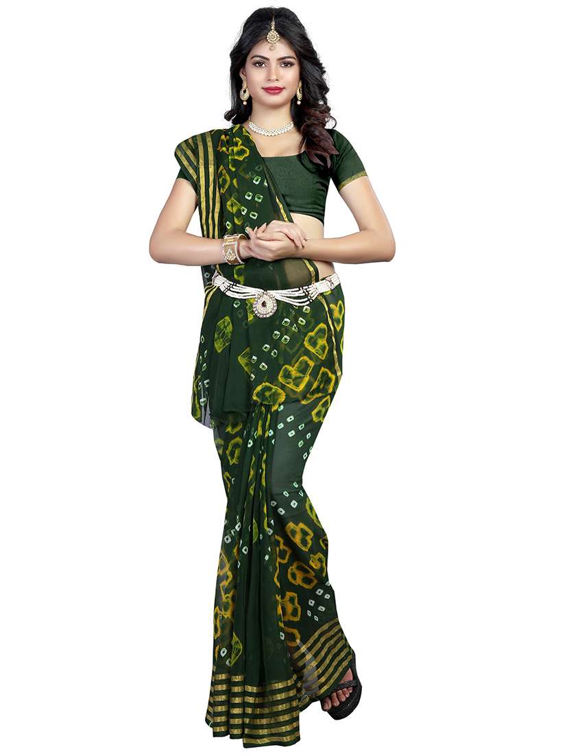 women's bandhani dark green colored saree - 18587593 -  Standard Image - 1