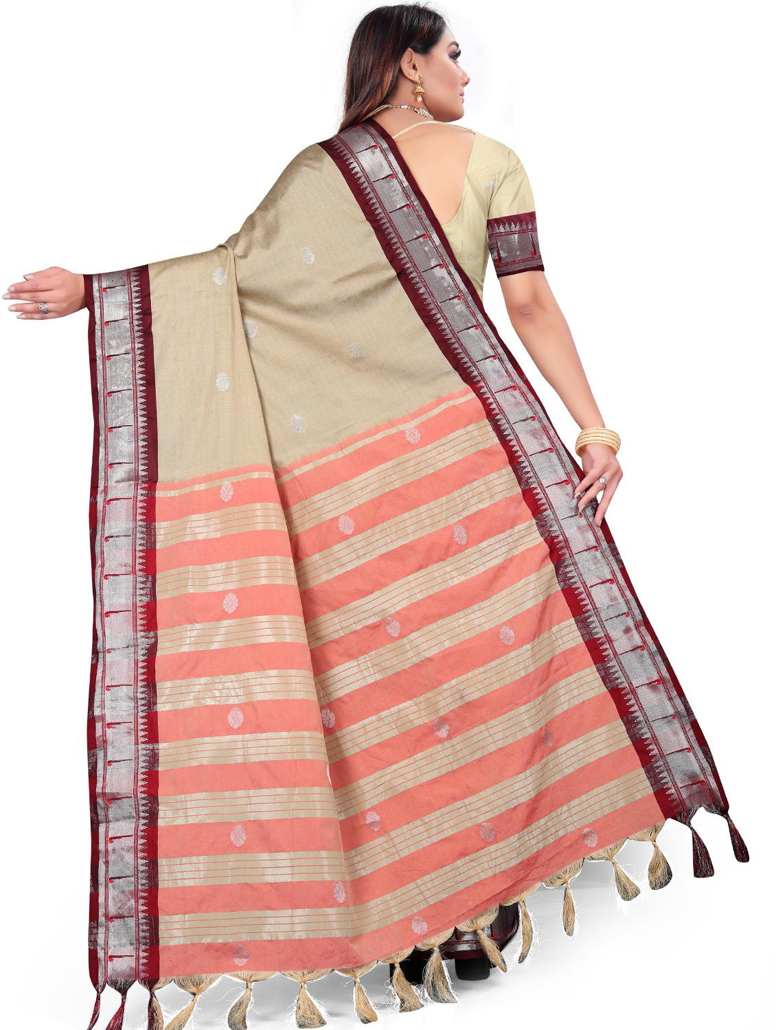 women's self design beige colored saree with blouse - 18587740 - Standard Image - 1